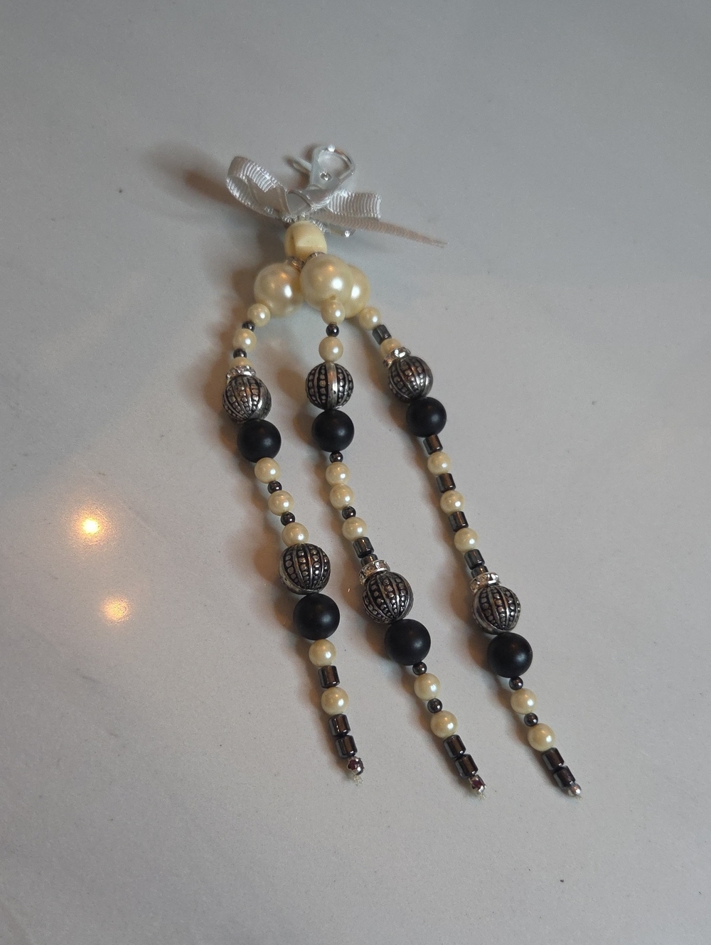Pearl and Matte Black Beaded Bag Charm